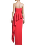 Asymmetric Peplum Strapless Sweetheart Gown, Tomato