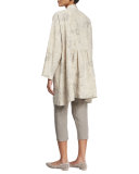 Floral-Print Button-Down Linen Jacket, Grays
