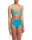 Leaf-Print Underwire Bandeau Swim Top