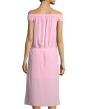Silk Off-the-Shoulder Midi Dress, Pink