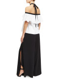 Alyssa Off-the-Shoulder Halter Top, Navy/Black