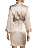 Gloria Short Silk Robe, Beige 