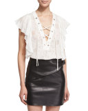 Gilka Printed Lace-Up Top, Ecru