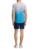 Beach-Print Short-Sleeve T-Shirt, Blue Pattern