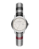 32mm Round Stainless Watch with Check Strap