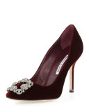 Hangisi Crystal-Buckle Velvet 105mm Pump, Bordo