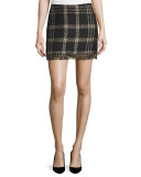 Bex Metallic Plaid Fringed Miniskirt