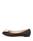 walta leather flower ballerina flat, black