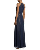 Halter Striped Chiffon A-line Gown 