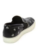 Men's Spider-Print Leather Slip-On Sneaker, Black