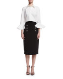 Bell-Sleeve Poplin Blouse, Optic White