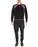 Striped Cotton Varsity Jacket, Black/Red