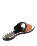 Patent-Trim Leather Slide Sandal, Natural/Black