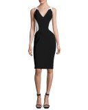 Colorblock Sleeveless V-Neck Dress, Black/White
