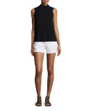 Croxley Rolled-Cuff Denim Shorts, White