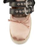 Ankle-Wrap Platform Espadrille Flat, Nudo/Nero