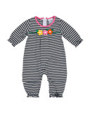 Striped Ruffle-Trim Coverall, Navy/White, Size 6-18 Months