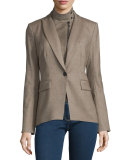 Kahn Herringbone Jacket w/ Leather Dickey, Taupe