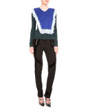 Ming Fringe-Bib Colorblock Sweater, Emerald