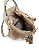 Large Moto Drawstring Crossbody Bag, Beige
