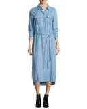 Delany Button-Front Belted Shirtdress, Sky Blue