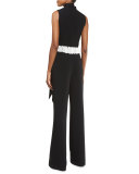 Leo Button-Front Vest W/Ruffle Hem, Black/Ivory