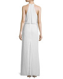 Sleeveless Column Gown W/Keyhole, White