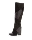 Claude Patchwork Knee Boot, Black/Multi