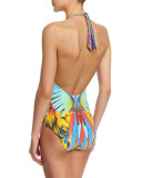 Lace-Up Embellished One-Piece Swimsuit