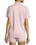 Bella Printed Short-Sleeve Shorty Pajama Set, Light Gray/Black