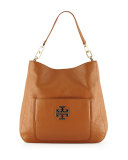 Britten Pebbled Leather Hobo Bag, Bark