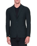 Waffle-Stitch Two-Button Jacket, Green