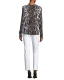 Draped Leopard-Print Long-Sleeve Tee, Leopard