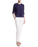 Purl Stripe 3/4-Sleeve Cardigan, Viola