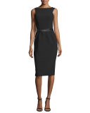 Sleeveless Belted Sheath Dress, Black