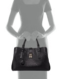 Roma Medium Woven Compartment Tote Bag, Nero