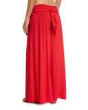 Hand-Embroidered Wide-Leg Coverup Pants, Red