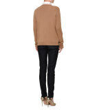 Long-Sleeve Rockstud-Trim Blouse, White