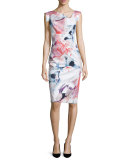Cap-Sleeve Printed Sheath Dress