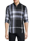 Exploded Check Sport Shirt, Black
