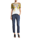 Paisley Crewneck Cotton Tee, Green/Ivory
