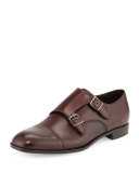 Double-Monk Leather Shoe, Burgundy