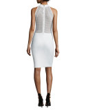 Bette Sleeveless Mesh-Inset Bodycon Dress, White