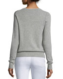 Contrast Tipping Crewneck Sweater, Heather Steel/Off White