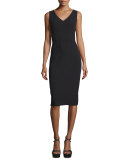 Sleeveless Crossover V-Neck Sheath Dress, Black