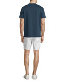 Striped Slub-Knit Short-Sleeve Henley T-Shirt, Midnight