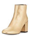 Bacari Leather Chunky-Heel Bootie, Chino