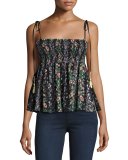Floral Stripe Tie Top, Black