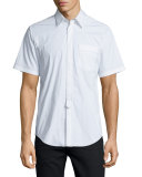 Contrast-Stitch Short-Sleeve Shirt, White