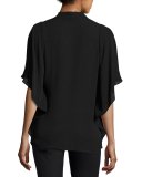 Carin Ruffled-Sleeve Silk Blouse, Black
